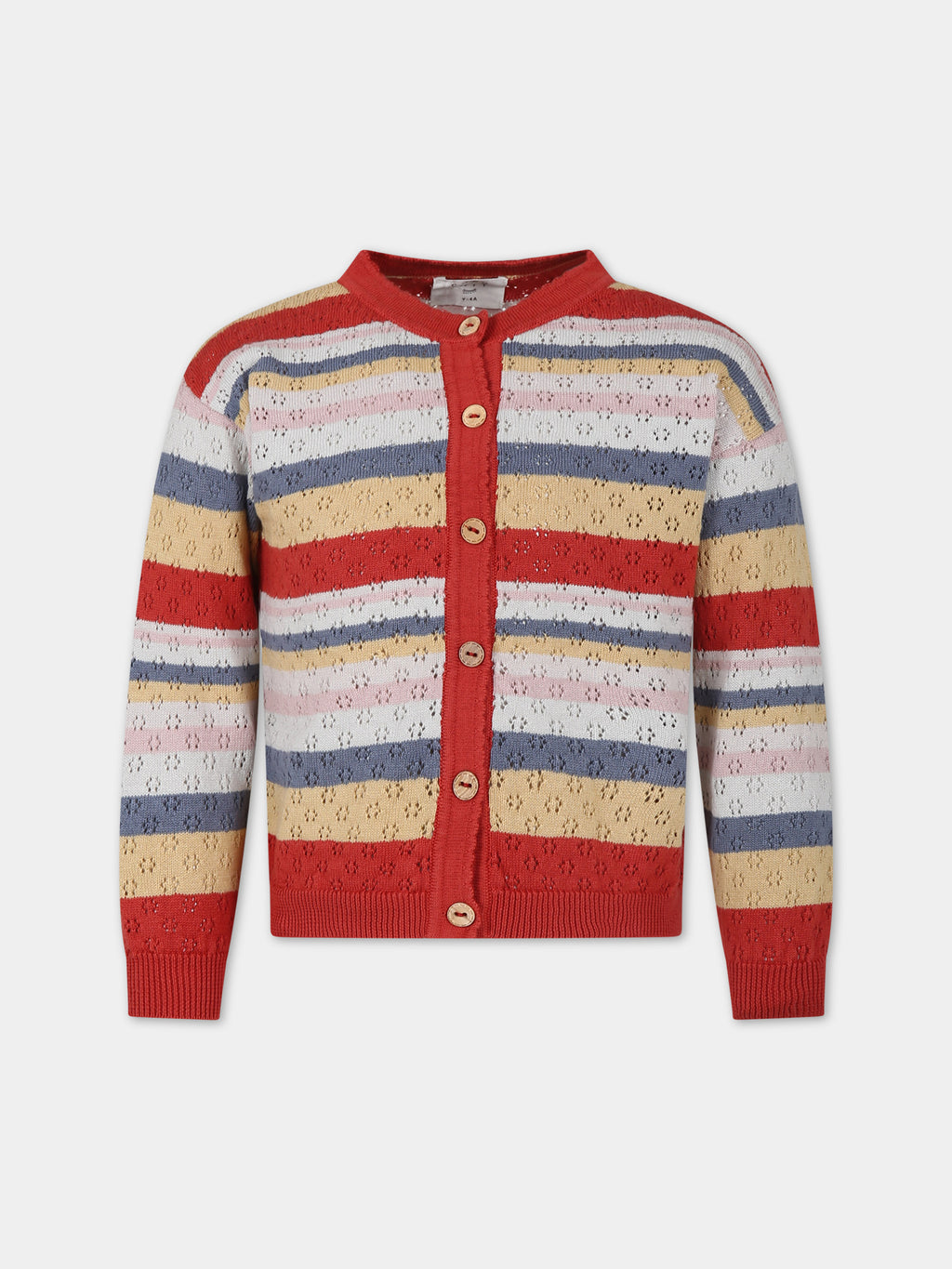 Red cardigan for girl with striped pattern